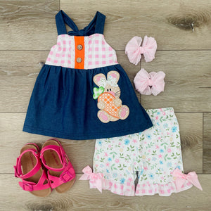 BUNNY AND CARROT FLORAL DENIM SET