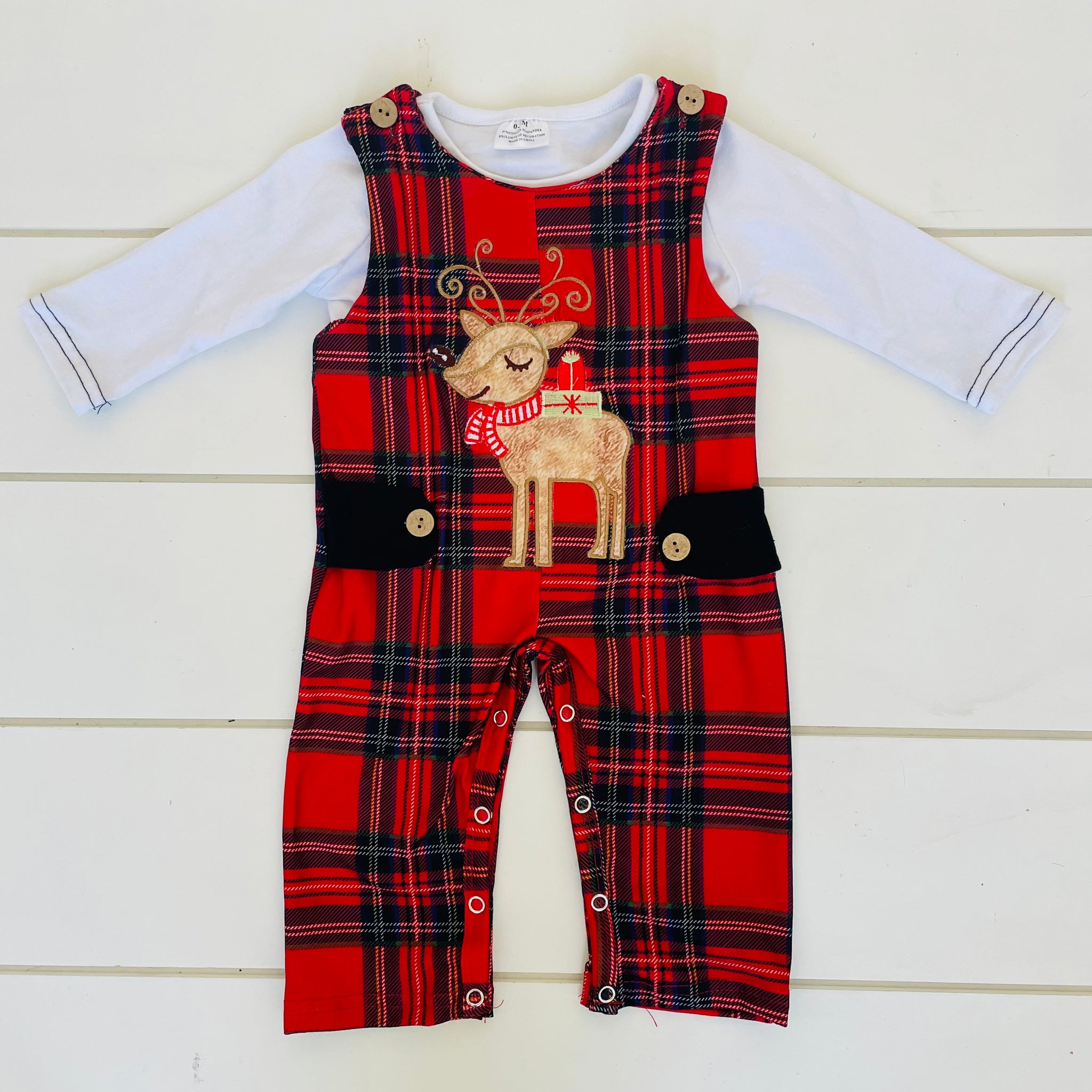 HOLIDAY PLAID REINDEER ROMPER {0-3 MONTHS}