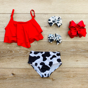 RED COW PRINT TWO PIECE SWIMMING SUIT