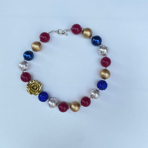 RED, BLUE AND GOLD ROSE NECKLACE