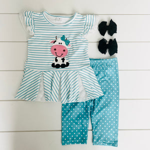 COW POLKA DOT BLUE AND WHITE FARM SET {4T}
