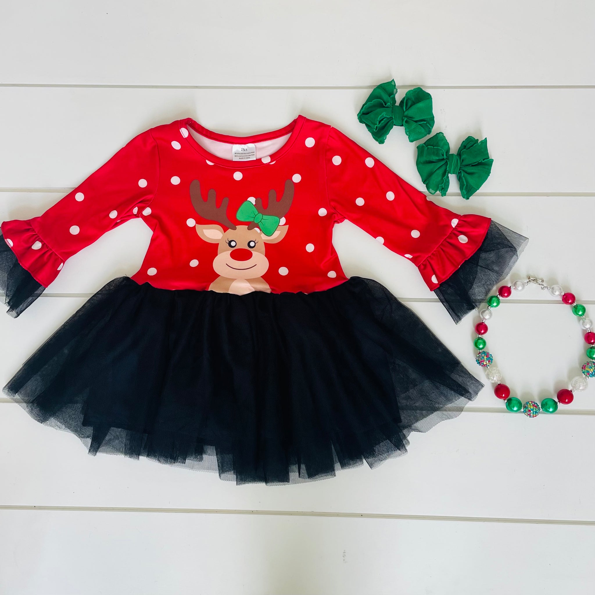 POLKA DOT REINDEER HOLIDAY TUTU DRESS