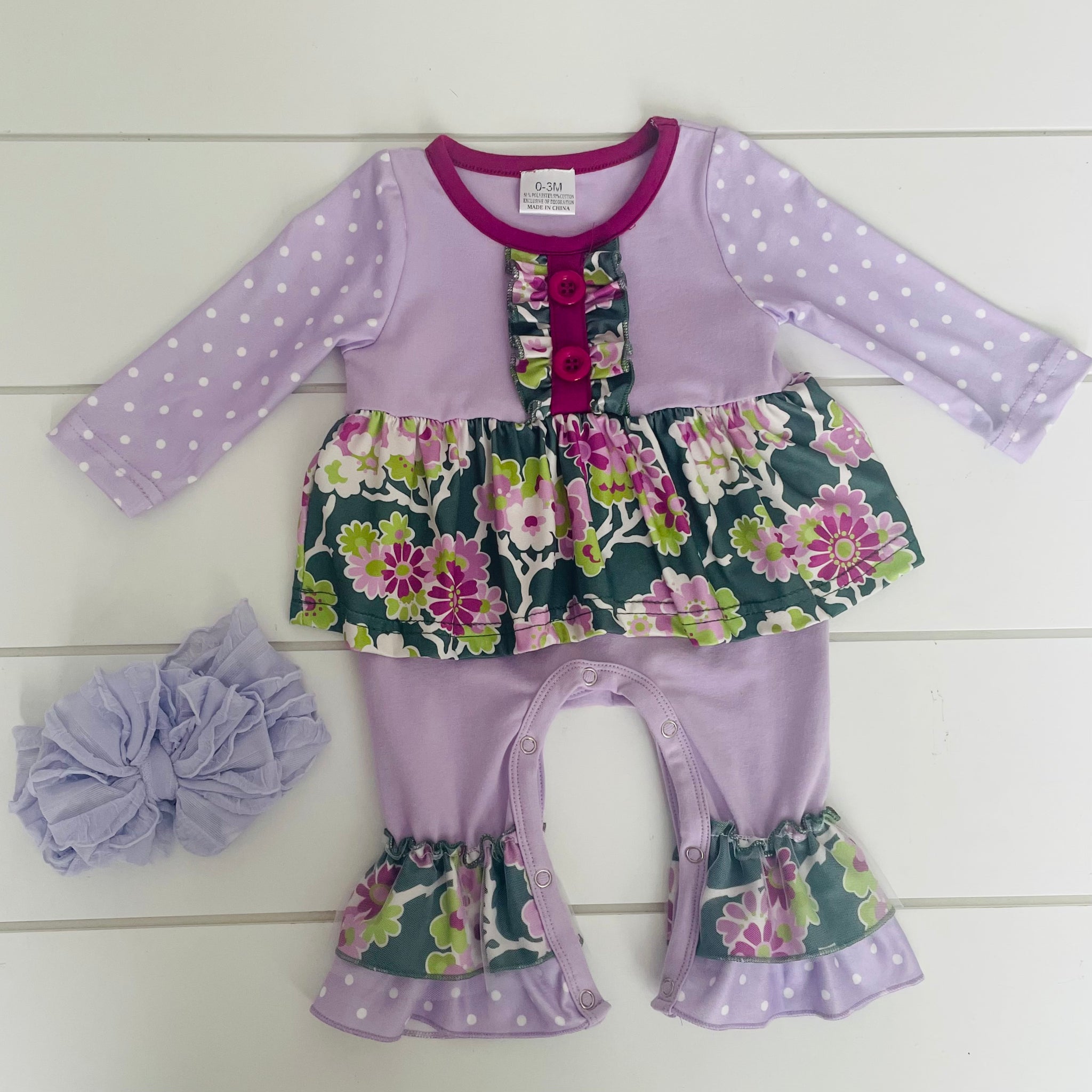 WREN LAVENDAR FLORAL RUFFLE ROMPER