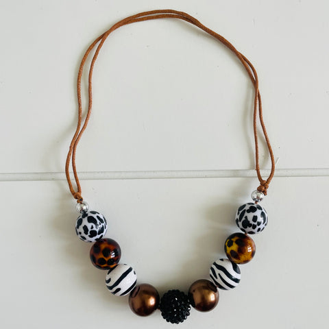 BRONZE, WHITE AND BLACK LEOPARD NECKLACE