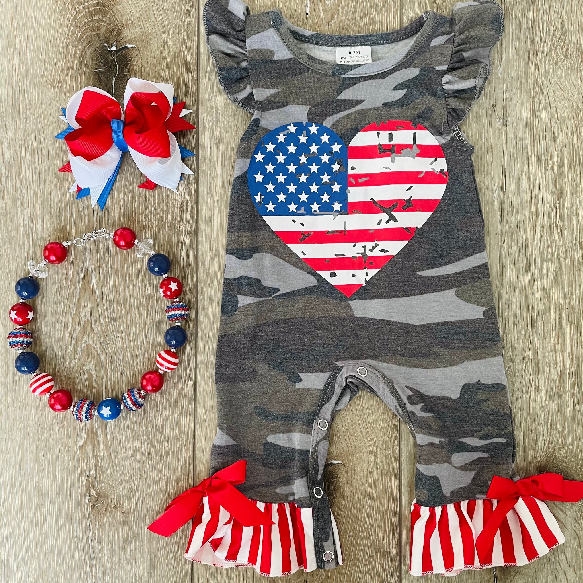 STARS AND STRIPES PATRIOTIC CAMO ROMPER