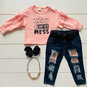 NEW YEAR SAME HOT MESS DENIM PANT SET