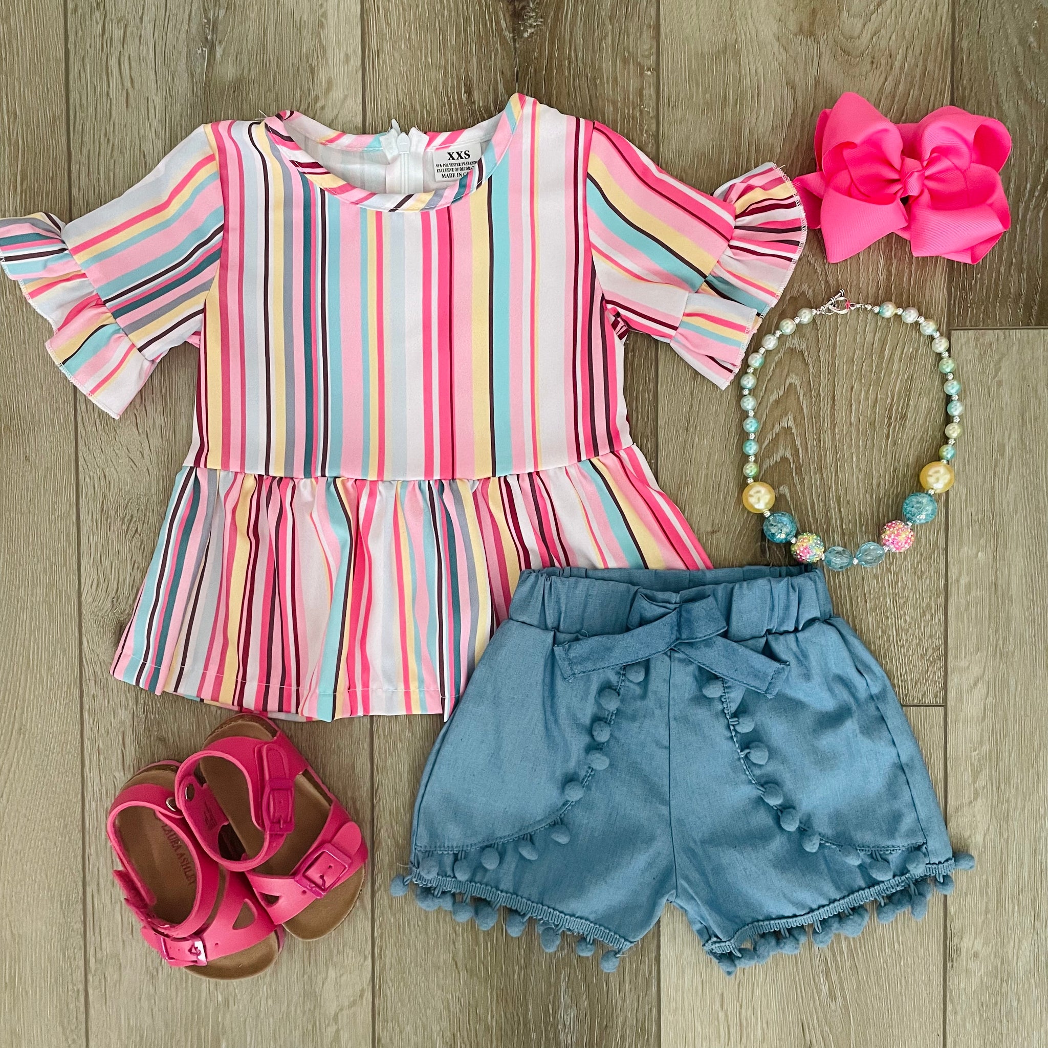 KYNDALL STRIPED DENIM SHORT SET