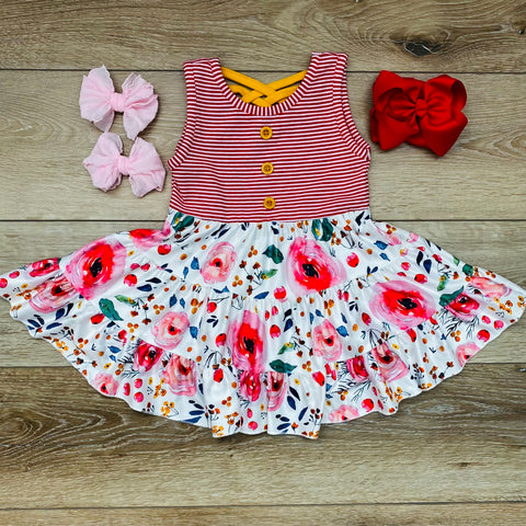 PEYTON RED FLORAL CRISS CROSS TANK DRESS
