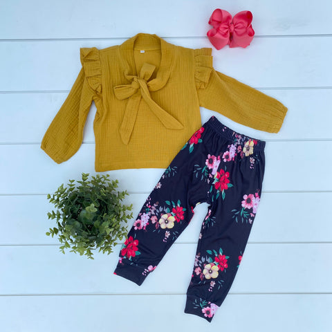 ELIZABETH FLORAL MUSTARD YELLOW JOGGER PANT SET