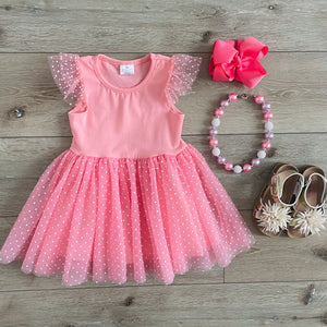 PINK AND WHITE POLKA DOT TULLE DRESS