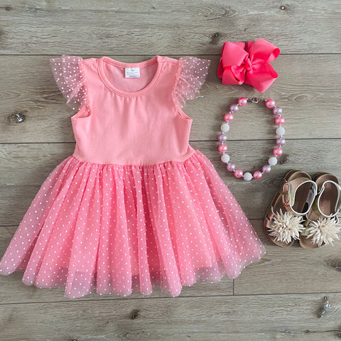 PINK AND WHITE POLKA DOT TULLE DRESS