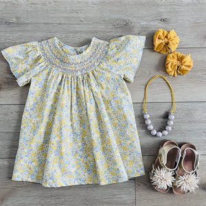 YELLOW FLORAL SMOCKED DRESS