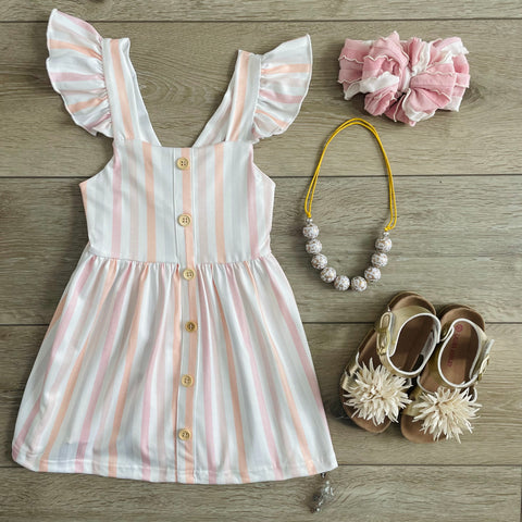 STRIPED FLUTTER SLEEVE SPRING DRESS