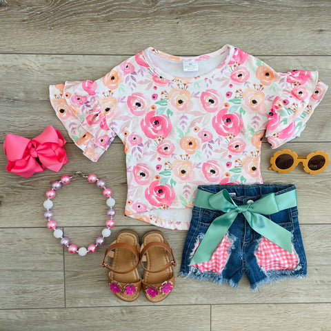 MADELINE FLORAL RUFFLE SHORT SET