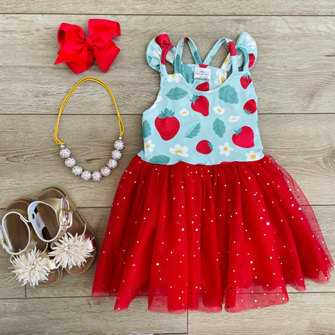 FLOWERS AND STRAWBERRIES TULLE DRESS