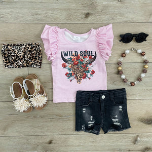 WILD SOUL TOP AND DISTRESSED DENIM SHORT SET
