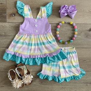 LAVENDER AND YELLOW TOP AND SHORT SET