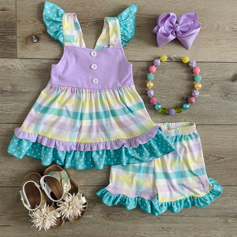 LAVENDER AND YELLOW TOP AND SHORT SET