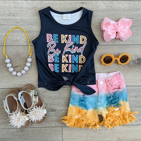 BE KIND TOP AND DISTRESSED DENIM SET