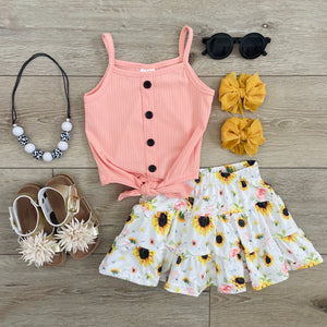 PEACH TANK AND SUNFLOWER SKIRT SET