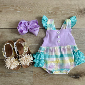 LAVENDER AND YELLOW PLAID ROMPER
